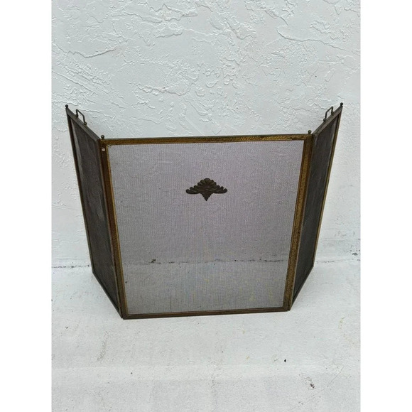 Vintage Style Folding Firewall 3 Fold Brass Panel Gold Rust Size 31"x52" - Picture 1 of 13